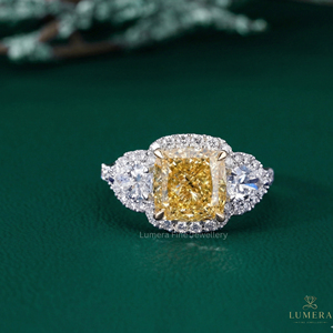 Custom Yellow Gold Ring <b>Cushion</b> Cut and <b>Round</b> Diamonds Available in 9k 10k 14k 18k Gold DE Color VVS2 VVS VS Clarity Jewelry - Product Image 1