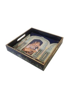Star Crafts India Set Two Sticker Meena Finish Wooden Serving Trays-Luxury Tabletop Dishwasher <b>Microwave</b> Safe for - Product Image 5