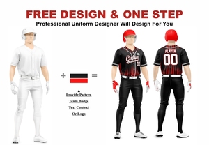 Uniforme de baseball personnalisé pour hommes, maillot sublimé noir et rouge rayé à manches courtes, tissu respirant pour toutes les saisons - Product Image 2