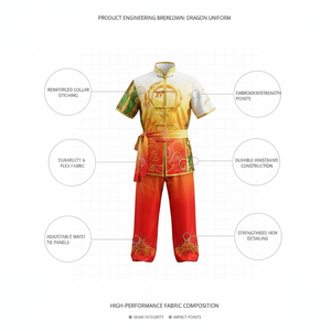 All Season High Quality Chinese Kung Fu Uniform Short Sleeve Martial Arts Hand <b>Dragon</b> & Phoenix Design Embroidery Uniform - Product Image 2