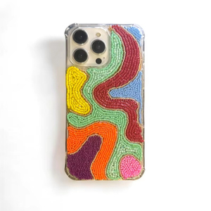 Sac de téléphone de luxe fait main avec perles, fermeture à cordon, motif arc-en-ciel, doublure satinée/velours, couleur personnalisable, bandoulière unique pour femme - Product Image 1