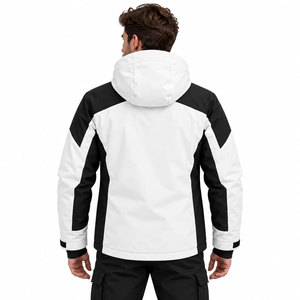 Veste de ski imperméable à capuche pour homme, manteau d'hiver épais matelassé, noir et blanc, blocs de couleur, fermeture éclair, vêtements de snowboard, veste de neige - Product Image 3