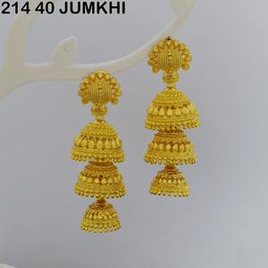 Boucles d'oreilles Jhumka doubles plaquées or de luxe pour femmes, style indien traditionnel, longues et pendantes, pour mariages et fêtes - Product Image 2