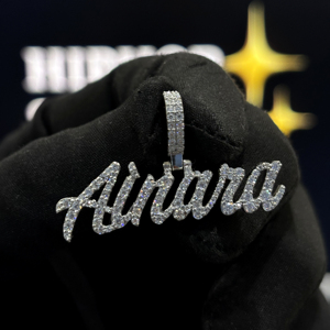 925 Sterling Silver VVS Moissanite Flowing Cursive <b>Name</b> Pendant White Gold Plated Luxury Hip Hop <b>Necklace</b> - Product Image 1