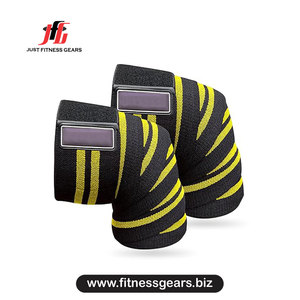 Genouillère Jaune Rayée Réglable Respirante avec Fermeture Auto-agrippante Unisexe pour Entraînement Musculaire et Protection - Product Image 1