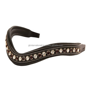 Bande de front de cheval en cuir à canal vide rembourrée extra confortable incrustée de cristaux de verre ronds noirs et blancs bande de front bling - Product Image 2