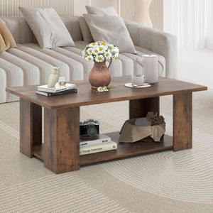 Grande tavolino da 41 pollici a 2 livelli moderno in legno con ripiano per soggiorno - Product Image 1