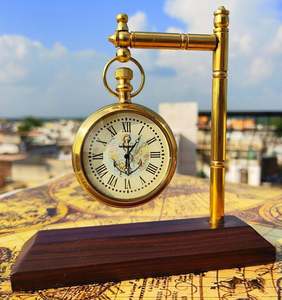 Vintage Brass <b>Desk</b> <b>Clock</b> with Wooden Base Antique Table <b>Clock</b> Nautical Decorative Timepiece for Home Office Decor Wholesale OEM - Product Image 1