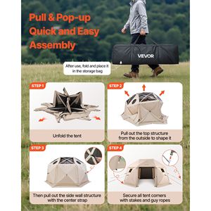 Gazebo Pop-Up 15 x 15 piedi con Tenda a Schermo e Tetto Rimovibile, Montaggio Rapido, Baldacchino Sferico a 13 Lati per Campeggio, Borsa per il Trasporto Inclusa - Product Image 5