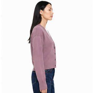 เสื้อคาร์ดิแกนไหมพรมคอวี แขนยาว สีพื้น สำหรับผู้หญิง ใส่ได้ในฤดูใบไม้ร่วง ป้องกันขนร่วง ปิดด้วยกระดุม เสื้อสเวตเตอร์ผู้หญิง - Product Image 3