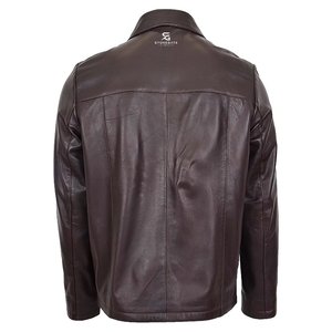 Veste en cuir pour homme, véritable peau de mouton, manteau d'hiver, coupe ajustée, style décontracté, bomber, style motard, couleur marron, poches zippées - Product Image 6