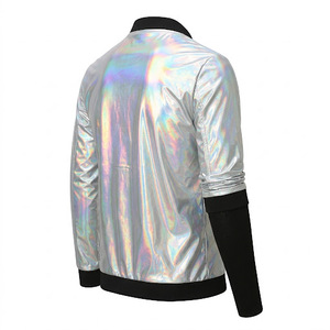 Chaqueta Bomber de PU para Hombre, Cuello Alto, Cierre Completo, Corte Ajustado, Estilo Urbano, Manga Regular, Moda Casual, Ropa Urbana y para Exteriores - Product Image 3