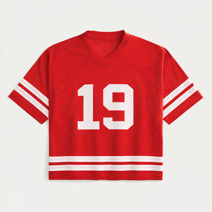 Camiseta Deportiva al por Mayor Unisex Roja de Fútbol Americano con Cuello en V y Manga Corta, de Alta Calidad, 100% Poliéster, 220g, Transpirable - Product Image 4