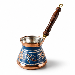 Handmade Blue Copper Turkish Coffee Pot Cezve Ibrik Wooden Handle <b>Arabic</b> Greek Espresso Coffee Maker Milk Warmer Gift Pot - Product Image 1