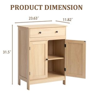 Meuble de salle de bain élégant et durable en panneaux de particules avec placage mélaminé, couleur bois naturel, 60*30*80cm, double porte, tiroir unique - Product Image 2