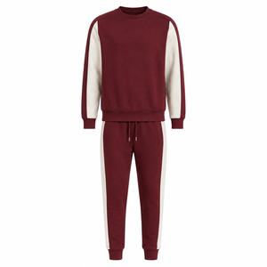Ensemble de survêtement en molleton de coton personnalisé avec panneaux contrastants, sweat-shirt et pantalon de jogging, vente en gros, streetwear pour hommes, tenue de sport - Product Image 6