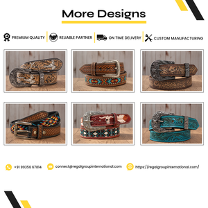 Cinturón de Cuero Granulado con Diseño Floral Estilo Western Premium para Hombre y Mujer, con Cuentas Geométricas Multicolor y Tachuelas Plateadas - Product Image 5