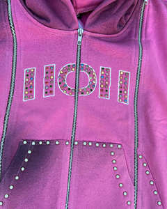 Ensemble de survêtement 2 pièces personnalisé avec strass, noir délavé à l'acide, en coton épais, effet soleil délavé, style vintage, comprenant un sweat à capuche zippé et un pantalon de survêtement - Product Image 2