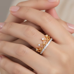 Anillo de Corona de Oro de Lujo para Mujer, Tiara de Corazón Brillante, Joyería de Princesa para Boda y Promesa, Regalo - Product Image 6