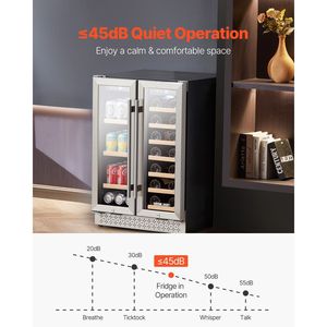 Frigorifero per Vini e Bevande a Doppia Zona da 24 Pollici, Frigo da Incasso o Libera Installazione con Porte in Vetro e Ripiani Regolabili - Product Image 4