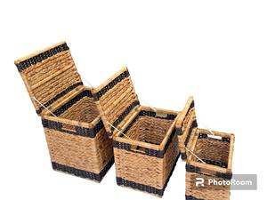 Eco-Friendly Set of 3 Purple Handwoven Seagrass & Water Hyacinth Storage <b>Baskets</b> - Product Image 2