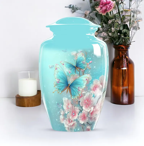 Artistic Butterfly Floral Cremation Urn Aluminum <b>Keepsake</b> Ashes Vessel <b>Memorial</b> Decorative Funeral Urn Custom Design - Product Image 2
