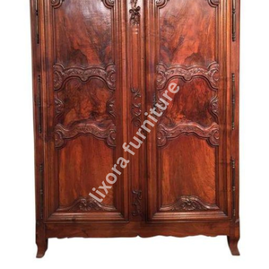 Armario de Madera Maciza de Lujo Hecho a Mano con 2 Puertas, Tallado Ornamentado de Estilo Barroco Francés, Armario Antiguo de Caoba - Product Image 4