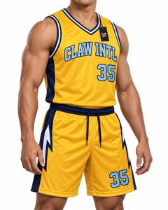 ชุดเสื้อบาสเก็ตบอลชาย CLAW INTL สีเหลืองน้ำเงิน 35 พิมพ์ลายซิลค์สกรีน ผ้าฝ้ายระบายอากาศ ไร้รอยต่อ ตรวจจับรอยตะเข็บด้วยเข็ม - Product Image 5