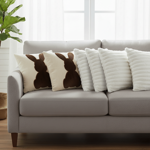 SOGA 6PC 45cm Pillowcases 2 Brown Bunny Silhouette and 4 Elegant White Textured <b>Decorative</b> <b>Pillow</b> Covers for Sofa Bedroom - Product Image 3