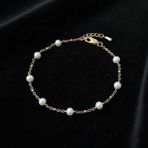 Dainty Pearl Bracelet 925 Sterling Silver 14K Gold Plated Freshwater Pearl Elegant Wedding Bridesmaid Jewelry - Product Image 1