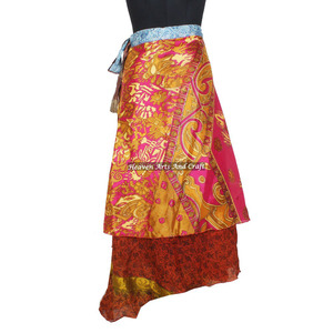 Sexy Bohemian <b>Summer</b> Silk Wrap <b>Skirt</b> for Women Natural Waist 2-Layer Design - Product Image 4
