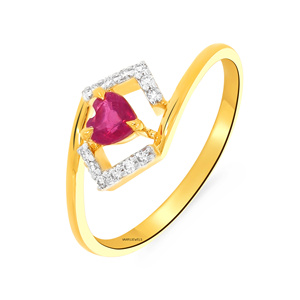 Bague en or jaune pour femme VAAYUJEWELS avec cœur en rubis et pavé de diamants, bague de fiançailles romantique avec pierres précieuses - Product Image 3