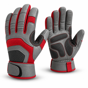 Guantes de Seguridad de Cuero con Reducción de Impactos, Muñequera Ajustable, Puntas de Dedos Texturizadas, Resistentes a la Abrasión, Anti-Impactos, Gris Rojo - Product Image 1