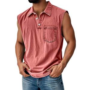 Factory Directly Wholesale OEM Sleeveless Shirts for Men Vintage Distressed Washed Button V Neck Polo Shirts Vintage Gym Tops - Product Image 4