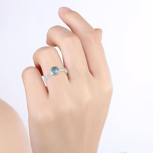 Wholesale Natural Blue Topaz Faceted Round Gemstone Pure <b>925</b> Sterling <b>Silver</b> Prong Setting Solitaire <b>Ring</b> For Women Fine Jewelry - Product Image 5
