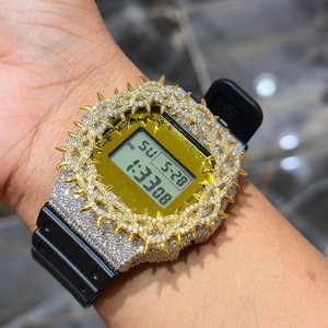 Reloj de Cuarzo Digital con Incrustaciones de Diamantes de Imitación, Correa de Acero Inoxidable de 20 mm, Esfera Cuadrada, Unisex, Estilo Hip Hop, Cierre de Pulsera para Niños - Product Image 5