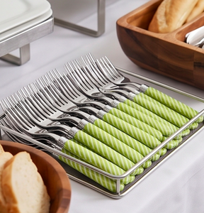 Ensemble de couverts modernes 5 pièces en acier inoxydable avec manches rayées vertes, compatibles lave-vaisselle, pour les fêtes et la table - Product Image 5