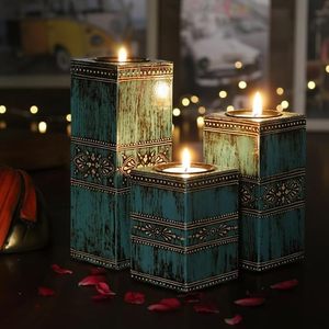 Portavelas de Madera Hecho a Mano, Estilo Rústico, con Acabado Desgastado, Forma Personalizada, Decoración Grande para el Hogar, para Bodas - Product Image 1