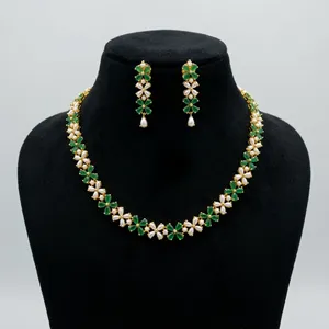 Indian Imitation <b>Pearl</b> Zircon <b>Necklace</b> Earring <b>Set</b> Wholesale for Women Gold Plated Copper Alloy Luxury Statement Wedding Fashion - Product Image 6