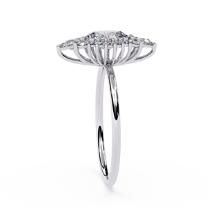 Bague de fiançailles Trilogy en diamant, ovale, poire, marquise, halo, plaqué or blanc, bijoux - Product Image 3