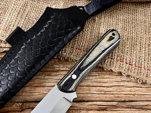 Couteau à Découper Personnalisé à Lame Fixe Forgée EDC, Manche en Bois Pakka, Étui en Cuir, OEM, Manche Plein, Couteau Utilitaire de Bushcraft et de Camping - Product Image 2