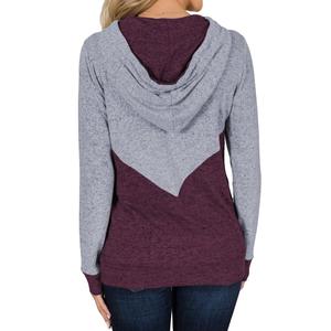 Sudadera con Capucha para Mujer Shafiq Sports, Diseño Asimétrico de Bloques de Color, Manga Larga, Informal, Ecológica, con Bolsillos, Gris Borgoña, Tejida - Product Image 6