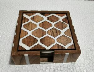 Posavasos Redondo Personalizado de Madera de Mango, Resina y Mármol, Grueso, Sin Acabado, con Efecto Quemado, Premium - Product Image 6