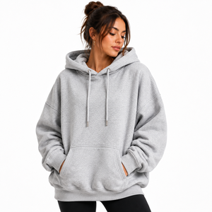 Sweat-shirt à capuche oversize de haute qualité pour femmes, en molleton de coton, avec poche kangourou, style streetwear, épaules tombantes - Product Image 2