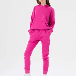 Women Pink Hooded <b>Tracksuit</b> Set Full Length Solid Color Casual Autumn Wear Breathable 100% Cotton Drawstring Pants - Product Image 2