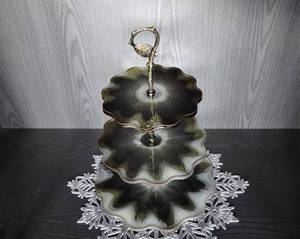 3 Tier Cake <b>Stand</b> and Cup Coasters Cream & Gold Handmade of Resin Cake and <b>Tea</b> Serving Set - Product Image 4