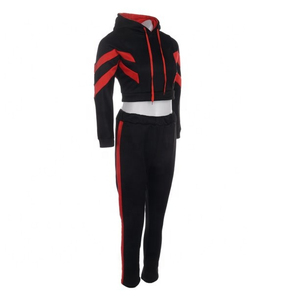 Chándal con Capucha para Mujer, Color Negro y Rojo, Mangas Largas, Cordón Ajustable, Bolsillos Laterales, Estilo Casual para Otoño, Corte Regular - Product Image 4