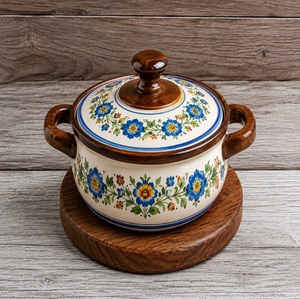 Vintage Floral <b>Ceramic</b> Casserole with Lid Decorative Serving <b>Pot</b> Traditional Kitchen Cookware - Product Image 1
