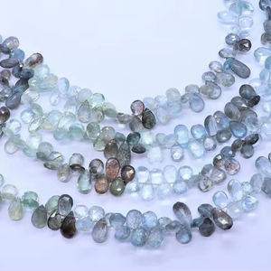 Perles de pierre précieuse en aquamarine mousse naturelle, facettées, forme poire, perles en vrac d'aquamarine mousse, perles d'aquamarine pour la fabrication de bijoux en gros - Product Image 1
