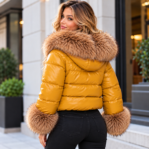 Chaqueta Acolchada de Moda para Mujer con Cuello y Puños de Piel de Zorro Esponjosa, Ropa de Invierno al por Mayor - Product Image 3